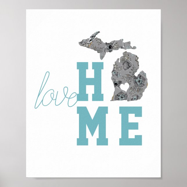 Michigan Silhouette Staat Liebe Zuhause Typografie Poster (Vorne)