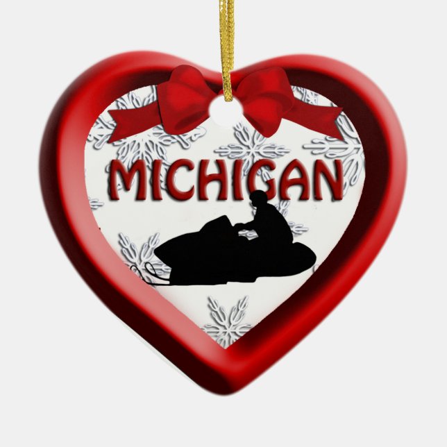 Michigan Snowmobile Herz Weihnachtsschmuck (Vorne)