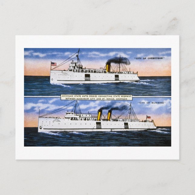 Michigan Staat Auto Ferries Postkarte (Vorderseite)