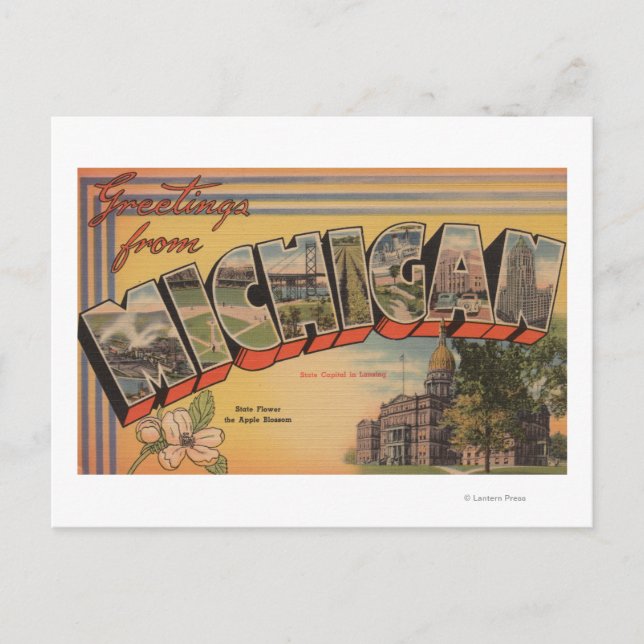 Michigan (Staat Hauptstadt/Blume) Postkarte (Vorderseite)