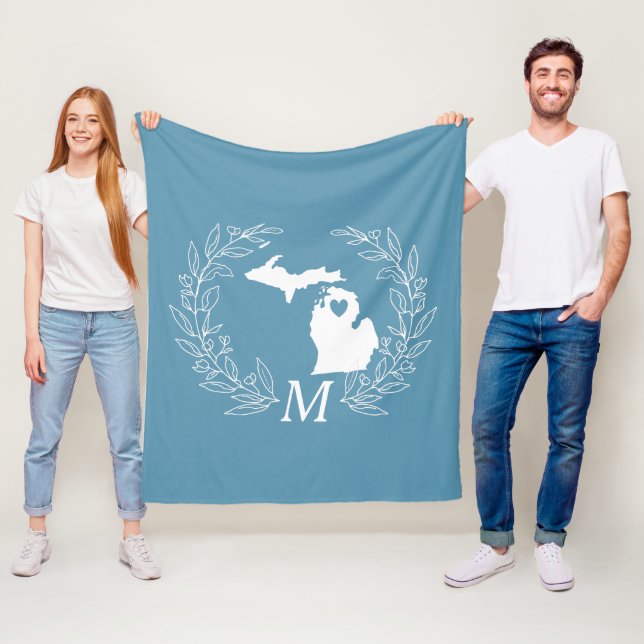 Michigan Staat-Kartenkranz-Blätter-Monogramm Fleecedecke (Beispiel)