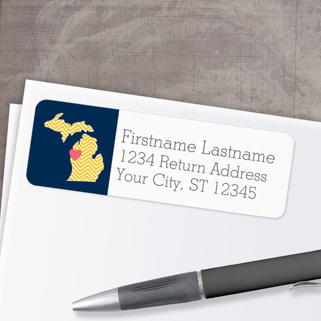 Michigan Staat Map mit benutzerdefinierten Lieben  (Personalized Mailing Label with Return Address and State Map - Low Minimum)