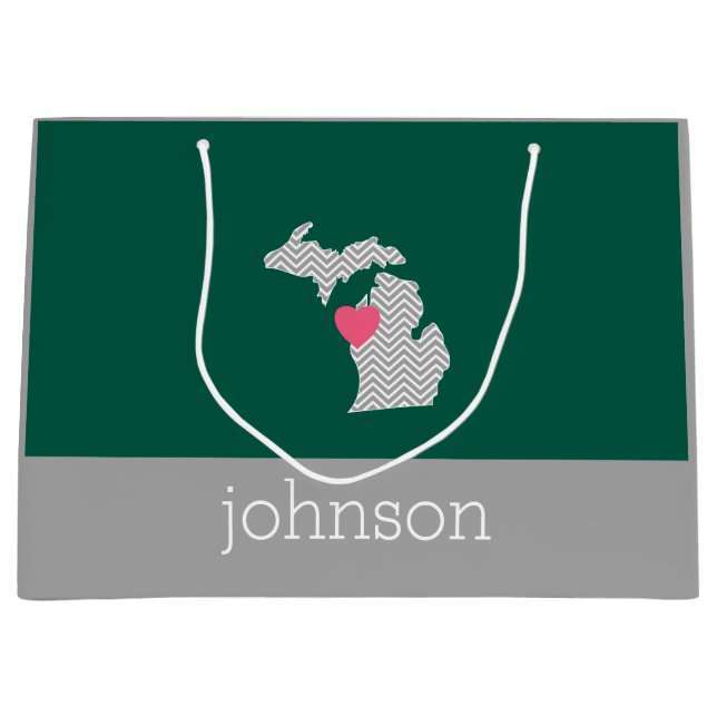 Michigan Staat Map mit benutzerdefinierten Lieben  Große Geschenktüte (Vorderseite)