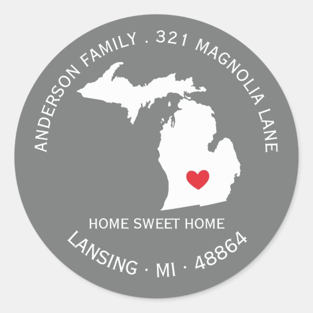 MICHIGAN Staat | Neue Zuhause-Adressenaufkleber Runder Aufkleber (Vorderseite)