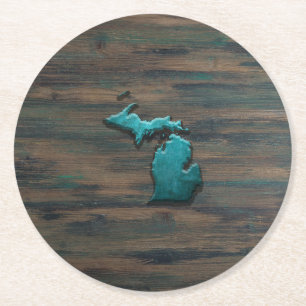 Michigan Staat Shape Aquamarin Runder Pappuntersetzer