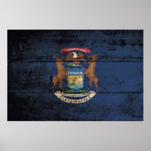 Michigan-Staats-Flagge auf altem hölzernem Korn Poster