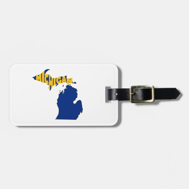 Michigan-Staats-Namen-Wort-Kunst-Gelb Gepäckanhänger (Vorderseite horizontal)