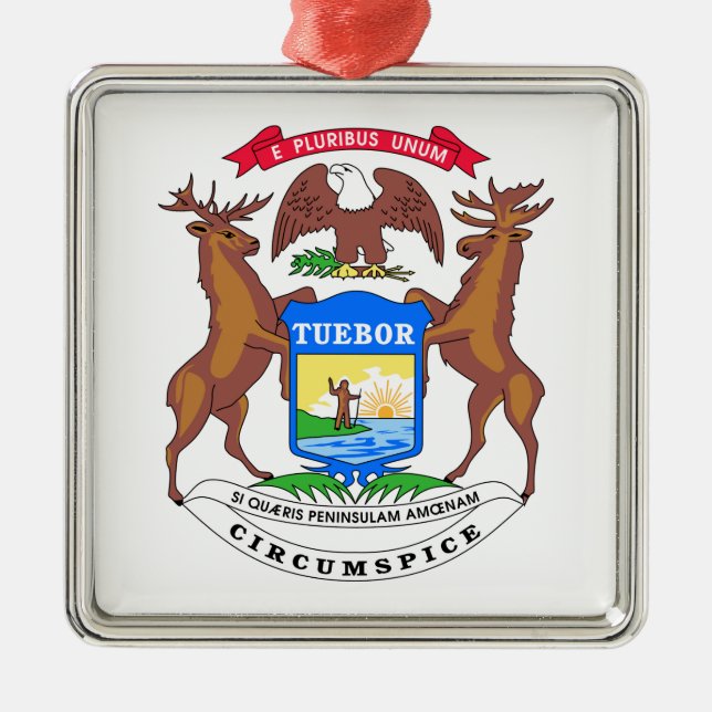 Michigan-Staats-Siegel Silbernes Ornament (Vorne)