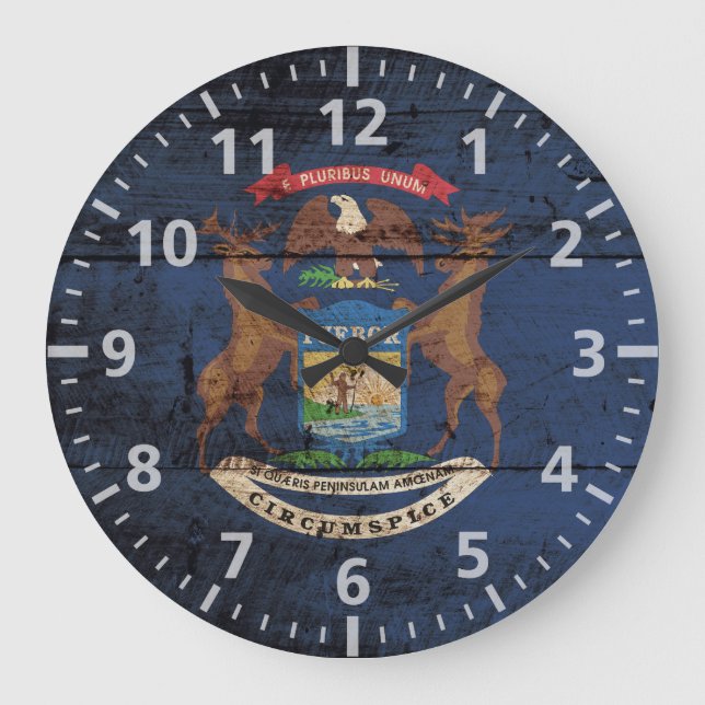 Michigan-Staatsflagge auf Altholzkörner Große Wanduhr (Vorderseite)