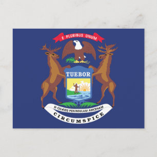 Michigan Staatsflagge Great Lakes State Siegel Elc Postkarte