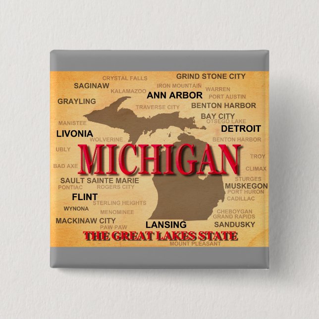 Michigan-Staatsstolz-Karten-Silhouette Button (Vorderseite)