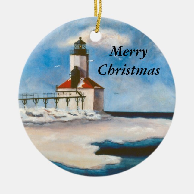 Michigan-Stadt-Licht-Weihnachtsverzierung Keramikornament (Vorne)