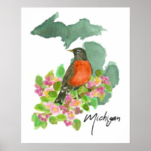 Michigan State Amerikanischer Rotkehlchen Apfelblü Poster