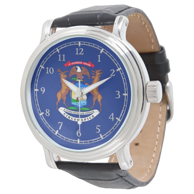 Michigan State Flag Watch Design Armbanduhr (Schrägansicht)