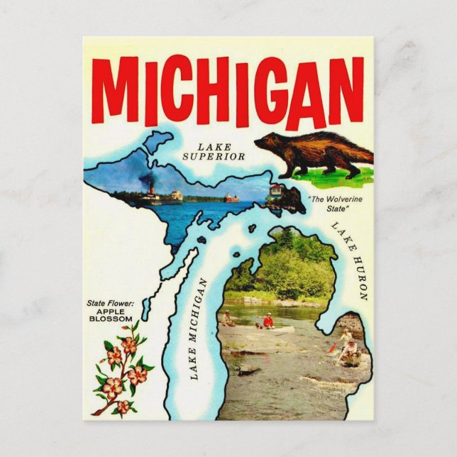 Michigan State Vintage Postkarte (Vorderseite)