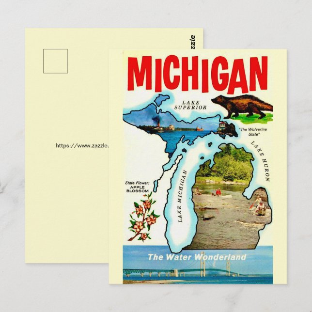 Michigan State Vintage Postkarte (Vorne/Hinten)