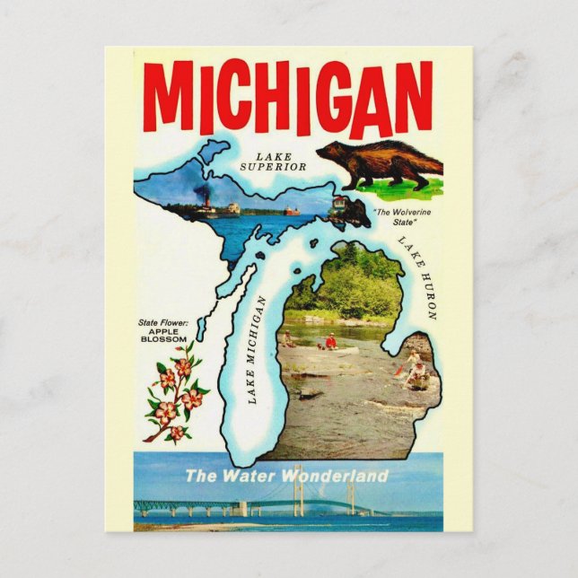 Michigan State Vintage Postkarte (Vorderseite)