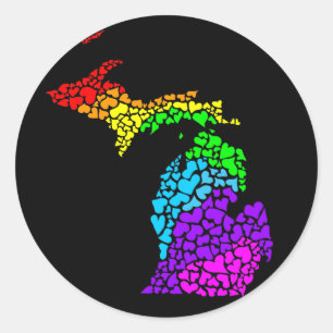 Michigan Stolz : Regenbogenherzen Runder Aufkleber