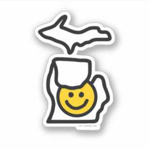 Michigan tenant un sticker souriant