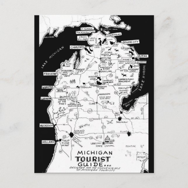 Michigan Tourist Map Postkarte (Vorderseite)