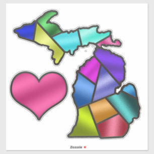 Michigan und Herz Liebe Buntglas Sieht hübsch aus Aufkleber