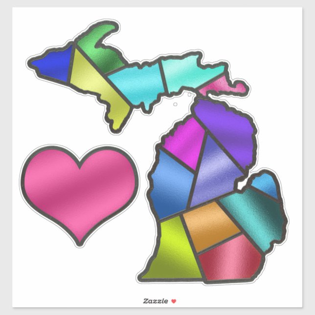 Michigan und Herz Liebe gestanztes Glas Hübsch aus Aufkleber (Blatt)