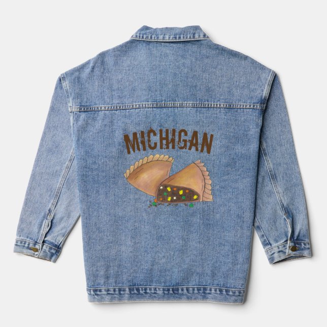 Michigan Upper Peninsula Pasty Meat Pie Feinschmec Jeansjacke (Rückseite)