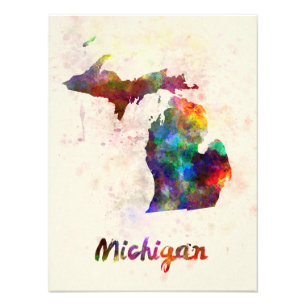 Michigan US state im Watercolor Fotodruck