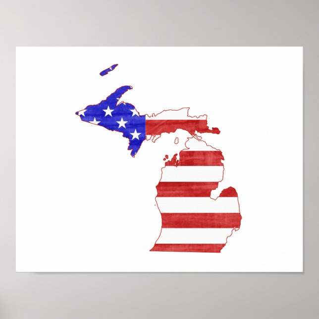 Michigan USA Drapeau Silhouette Carte Forme Poster (Devant)