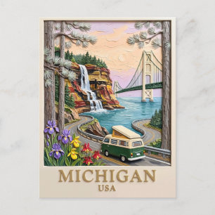 Michigan USA Roadtrip Pictured Rocks Vintage Van Postkarte