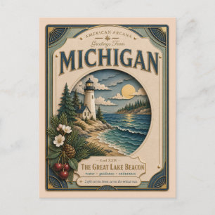 Michigan Vintage Paper Cut American Arcana Postkarte