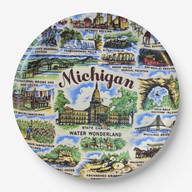 Michigan-Wahrzeichen-Party-Teller Pappteller (Vorderseite)