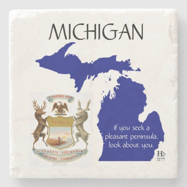 Michigan-Wappen und Karte Steinuntersetzer (Vorderseite)