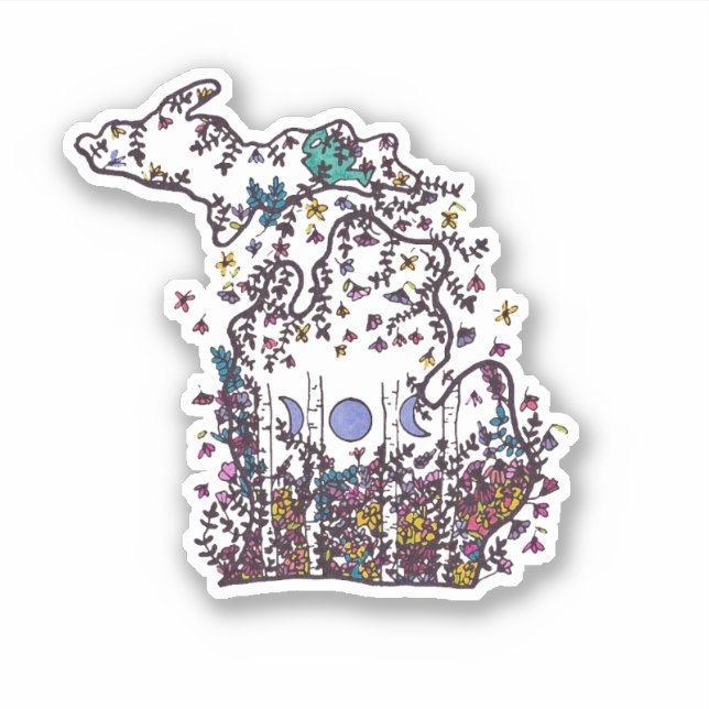 Michigan Whimsy Wildflower Meadow Vinyl Sticker (Vorderseite)