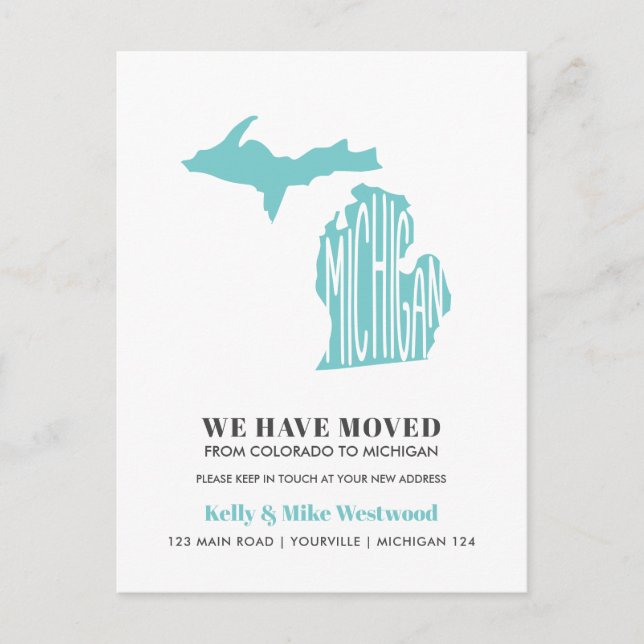 MICHIGAN Wir haben neue Adresse Neue Zuhause versc Postkarte (Vorderseite)