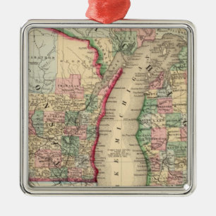 Michigan, Wisconsin Map von Mitchell Silbernes Ornament
