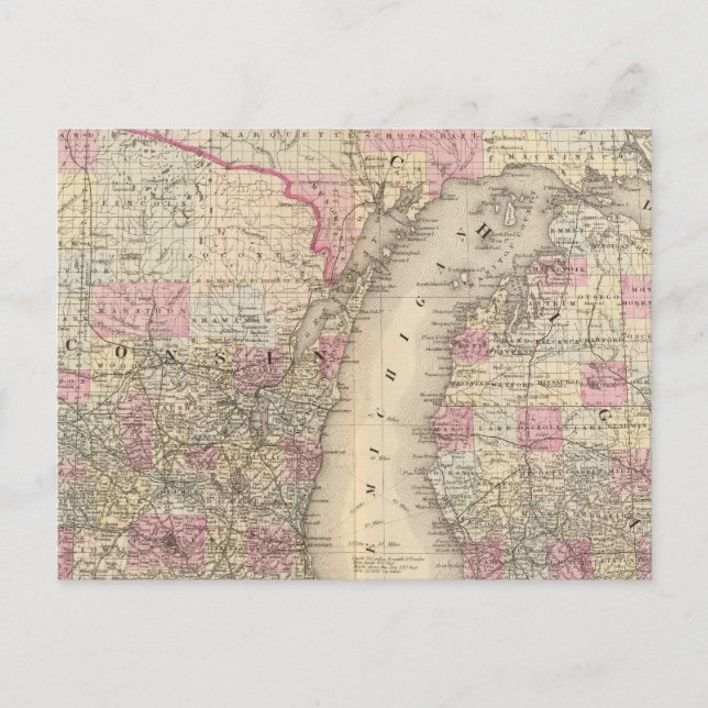 Michigan, Wisconsin Postkarte (Vorderseite)