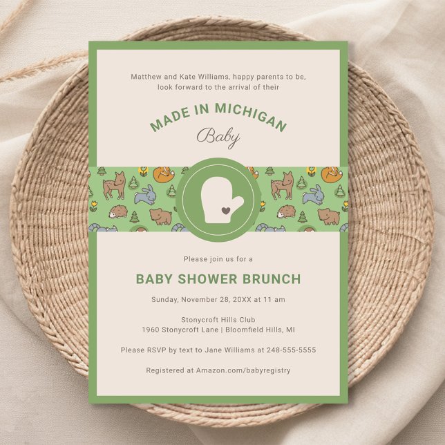 Michigan Woodland Animals Green Baby Dusche Einladung (Von Creator hochgeladen)