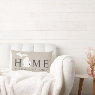 Michigan Zuhause Beige Custom Family Monogram Lendenkissen