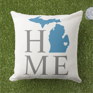 Michigan Zuhause Blau Staat Grauer Text Kissen