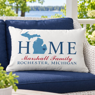 Michigan Zuhause Blaue Staat Rote Schrift Familie Kissen Für Draußen