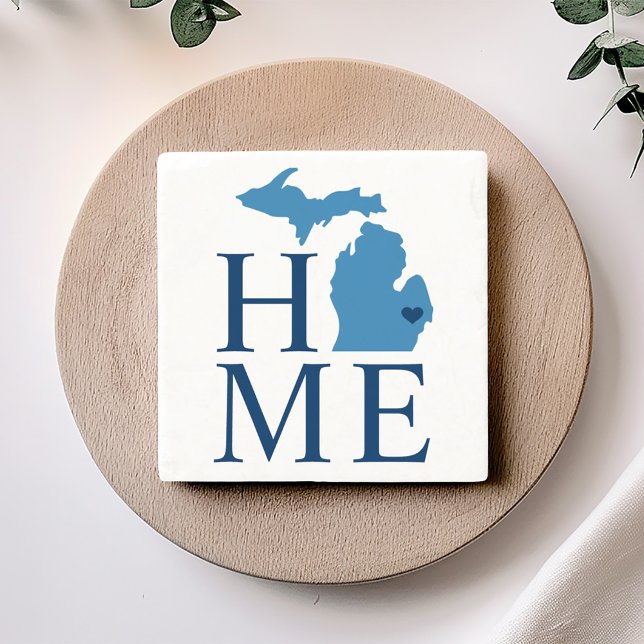 Michigan Zuhause Blue und Navy Custom City Heart Steinuntersetzer (Von Creator hochgeladen)
