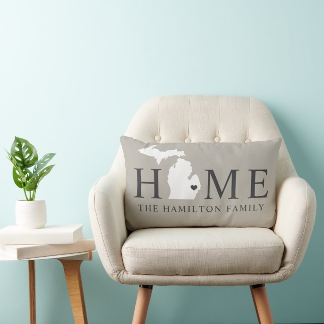 Michigan Zuhause Gray Custom Family Monogram Lendenkissen (Stuhl )
