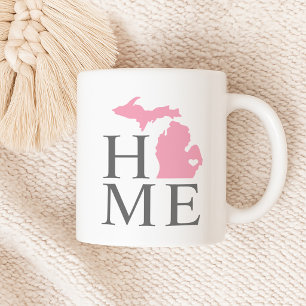 Michigan Zuhause Pink und Grau State Herz Kaffeetasse