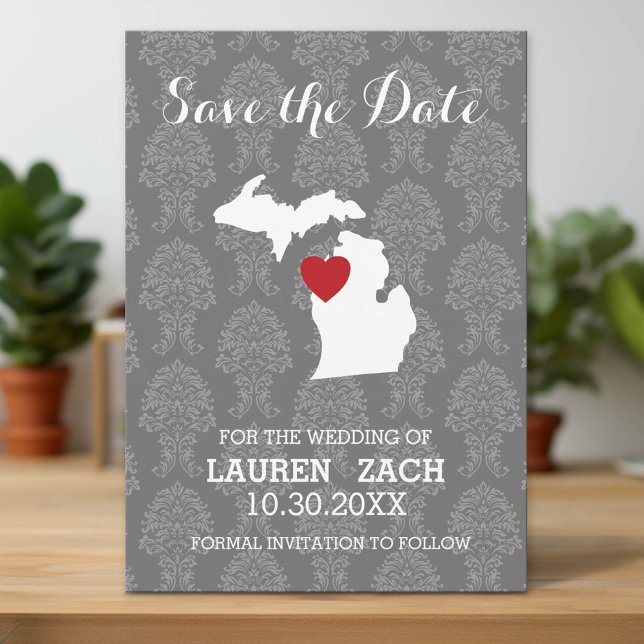 Michigan Zuhause Staat City Map Wedding Save the D Save The Date (Custom Save the Date Invitation with Download Option)