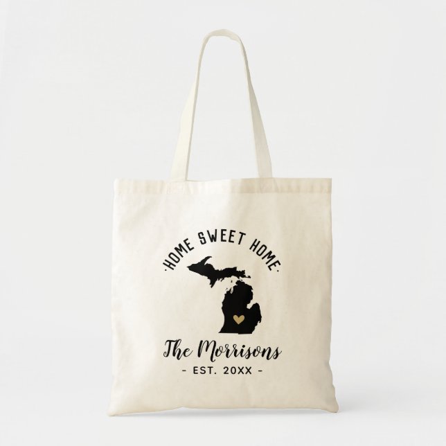 Michigan Zuhause Sweet Zuhause Family Monogram Tragetasche (Vorne)