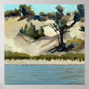 Michigansee-Düne mit Bäumen und Strandhafer Poster