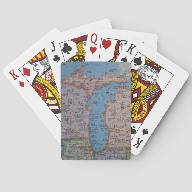 Michigansee, HERAUF, WI, MI-Karte auf Chinesen Spielkarten (Rückseite)