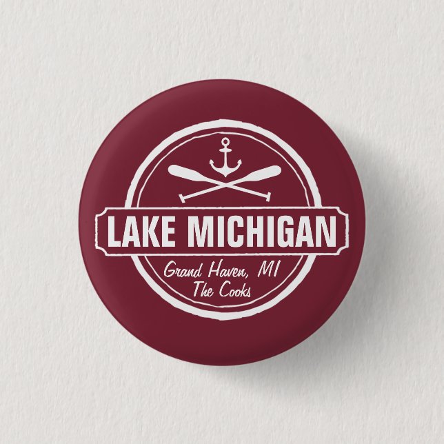 Michigansee, kundenspezifische Stadt, Name, Anker, Button (Vorderseite)