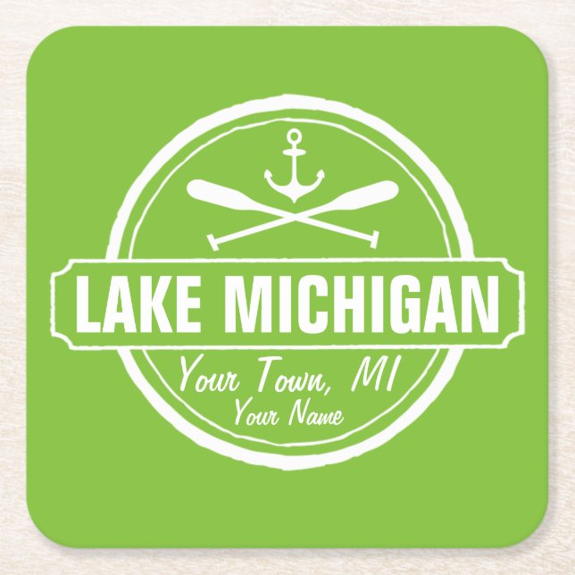 Michigansee, kundenspezifische Stadt, Name, Anker, Rechteckiger Pappuntersetzer (Vorderseite)